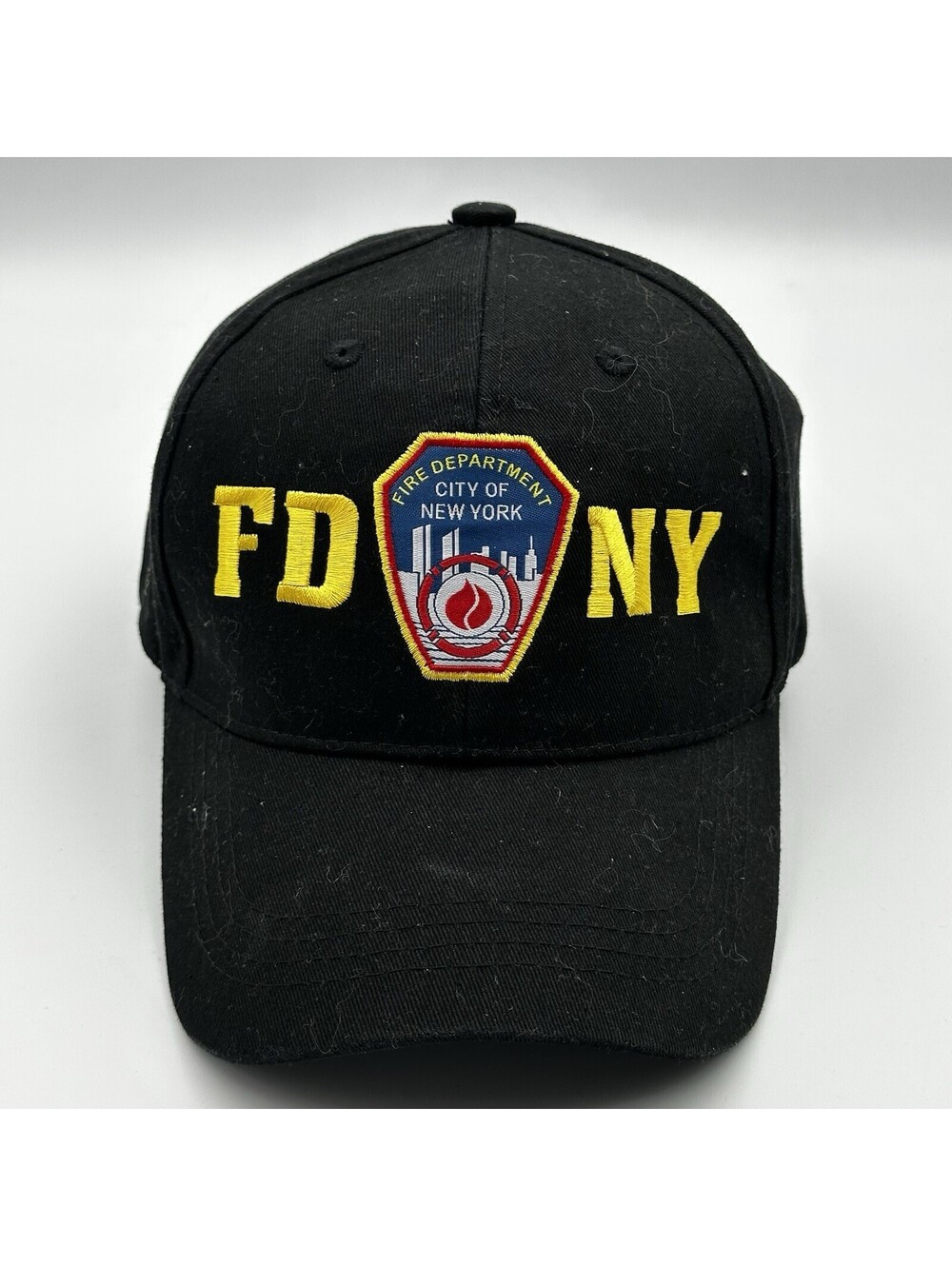 FDNY City Of New York Fire Department Black Adjustable Cap Yellow Embroidered